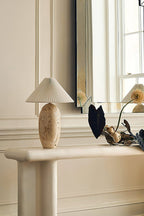 Travertine Table Lamp with Pleated Shade