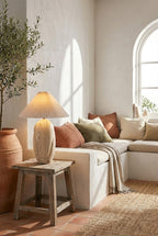 Travertine Table Lamp with Pleated Shade