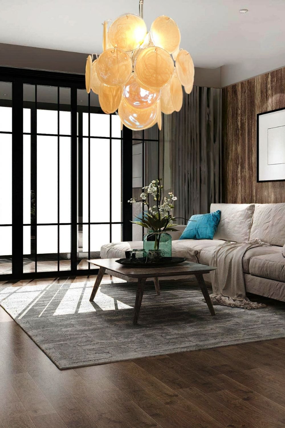 Vintage Art Gold Discs Chandelier