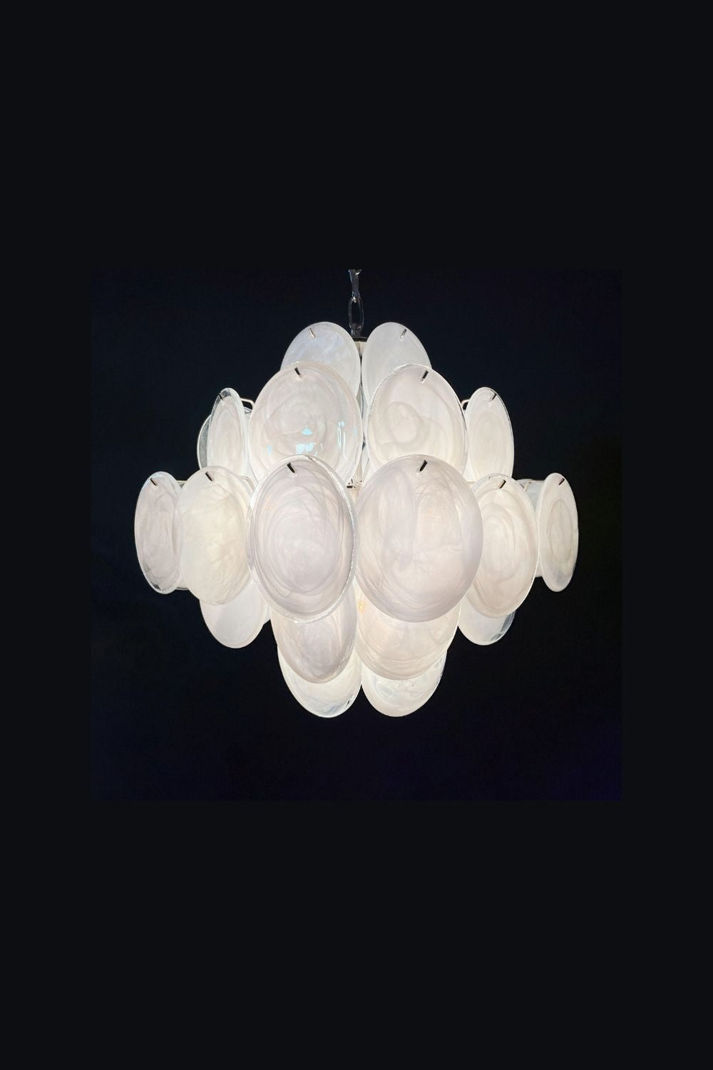 Vintage Art White Glass Disks Chandelier
