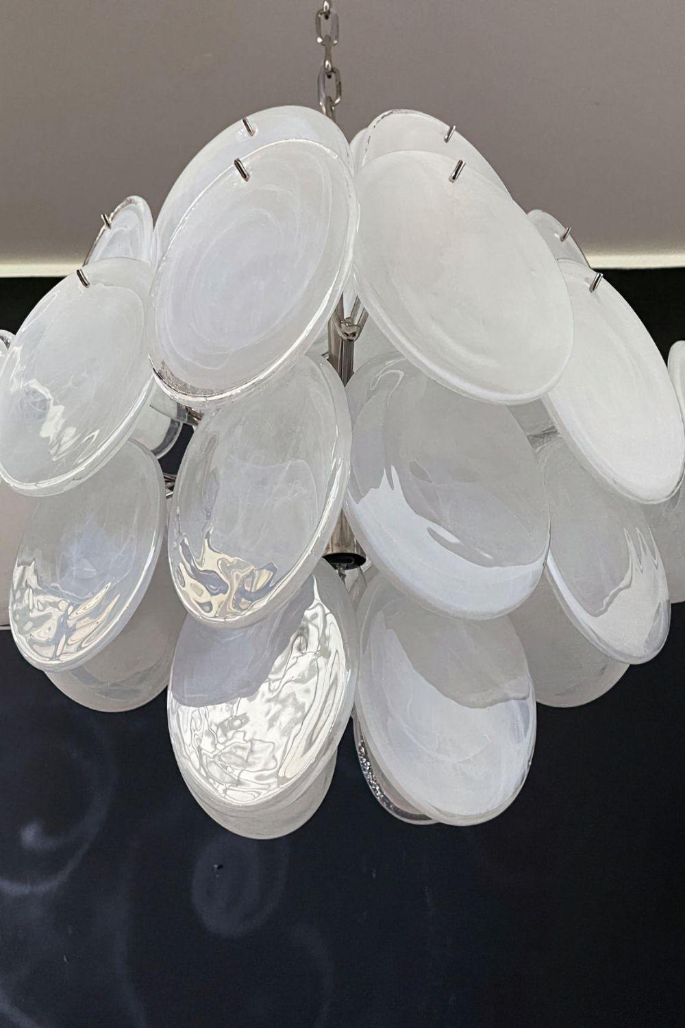 Vintage Art White Glass Disks Chandelier