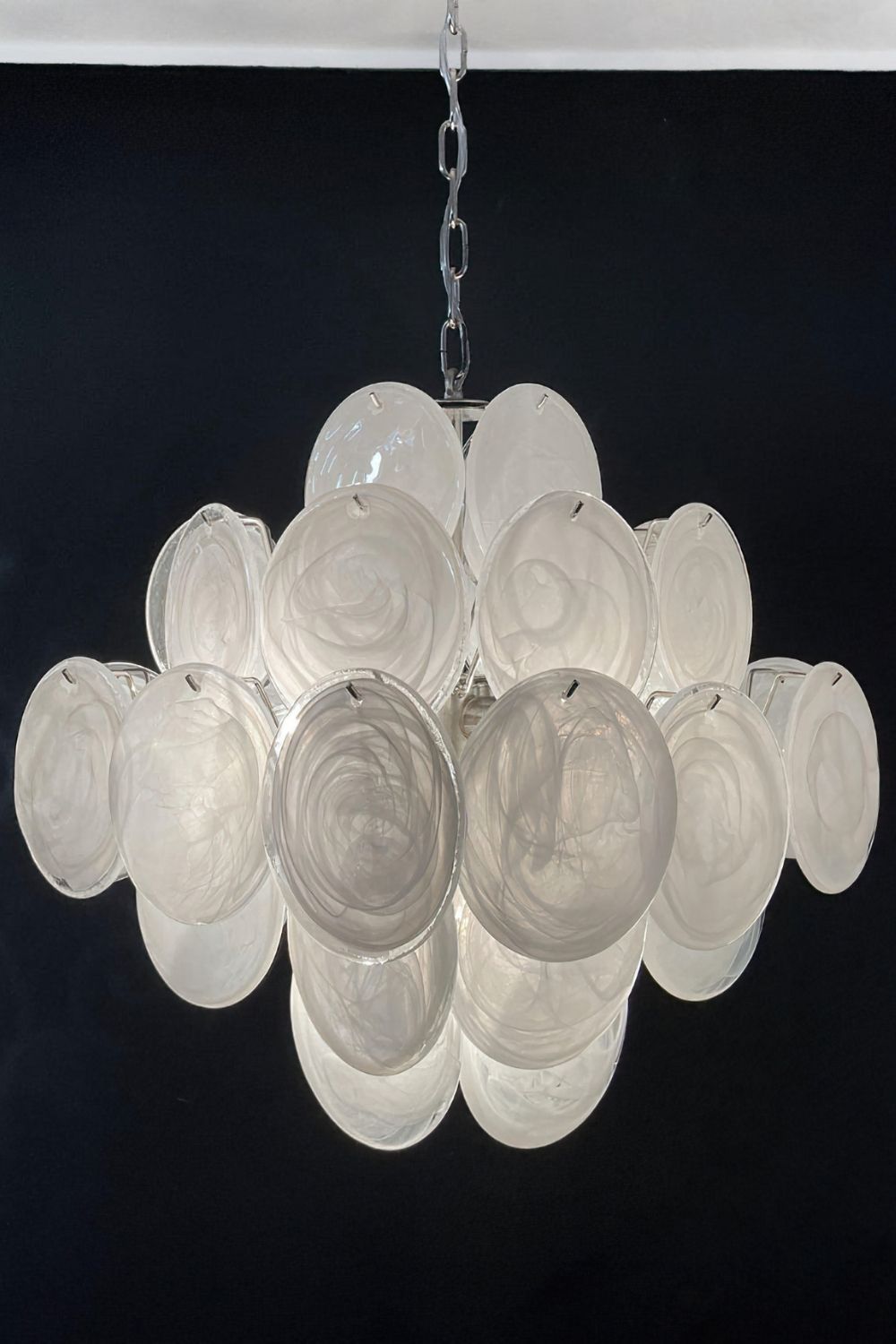 Vintage Art White Glass Disks Chandelier