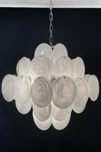 Vintage Art White Glass Disks Chandelier