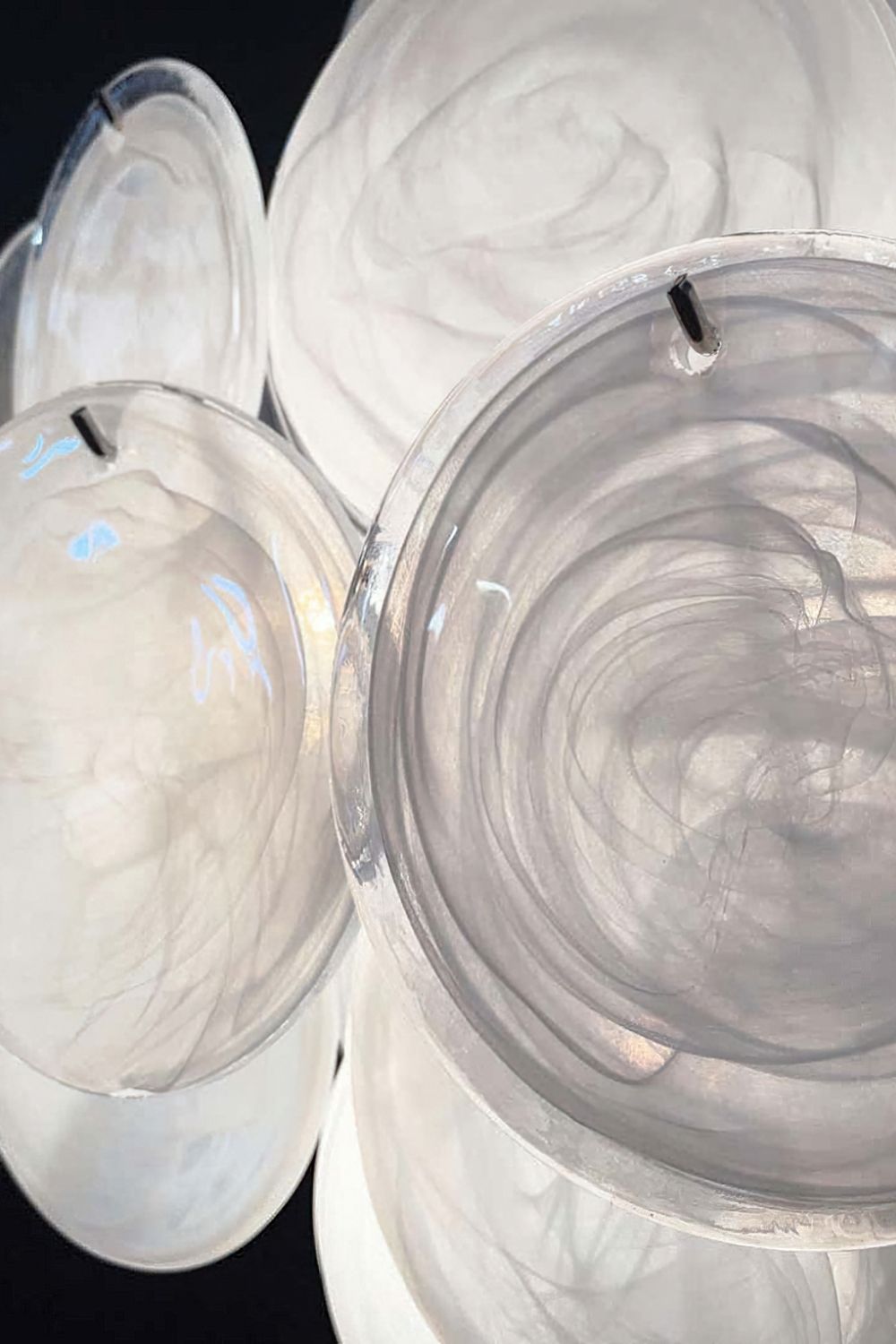 Vintage Art White Glass Disks Chandelier
