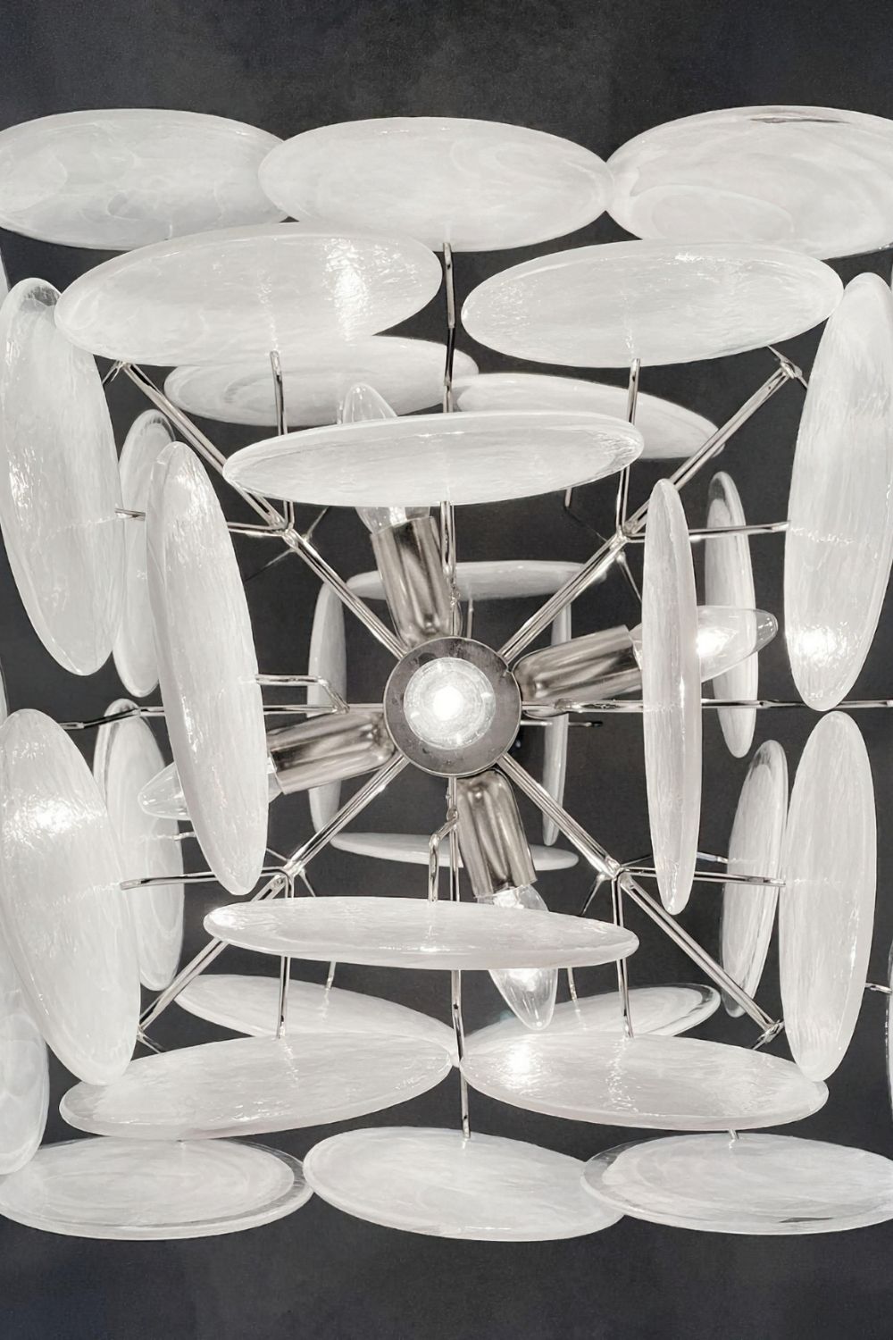 Vintage Art White Glass Disks Chandelier