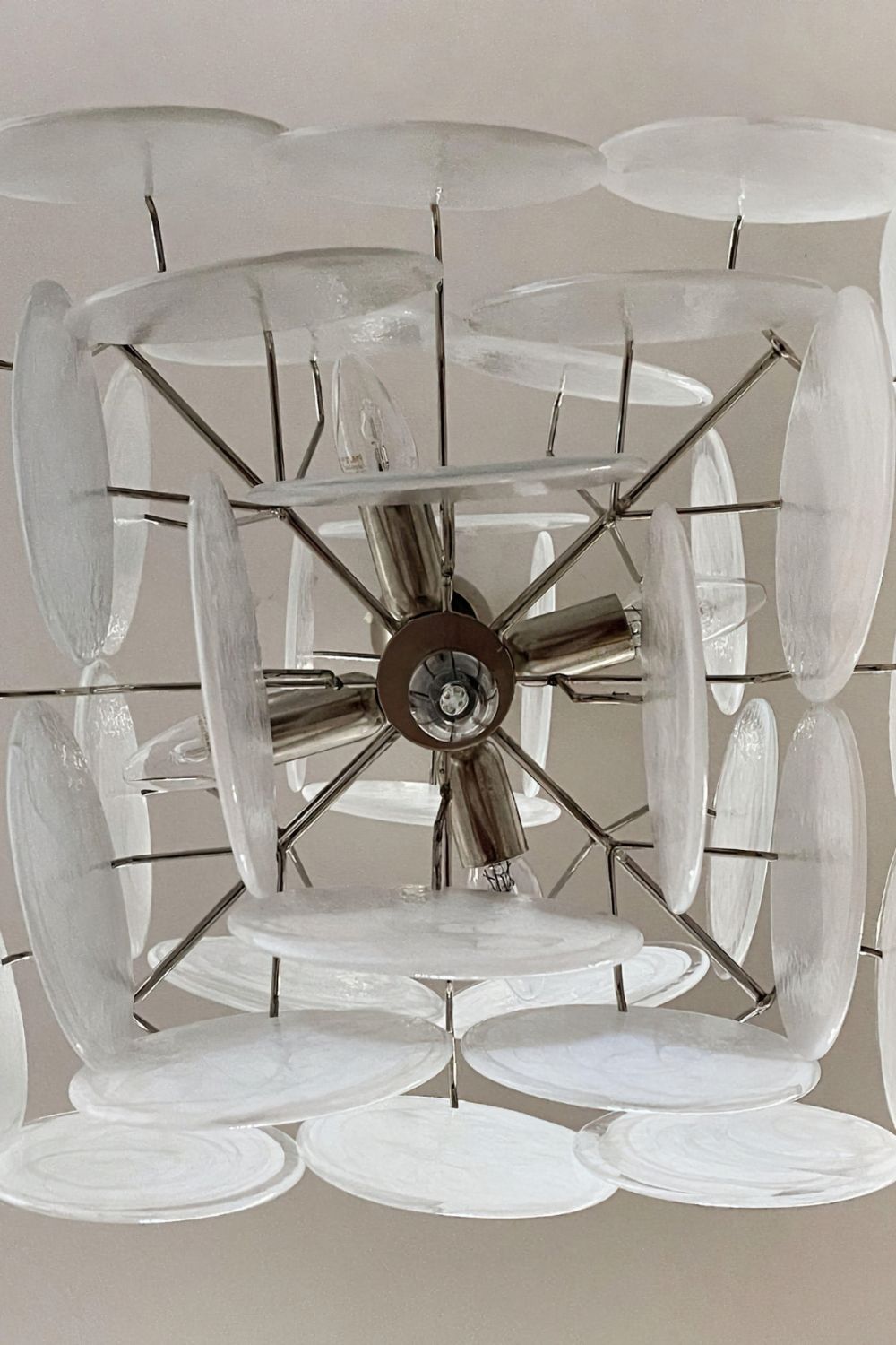 Vintage Art White Glass Disks Chandelier