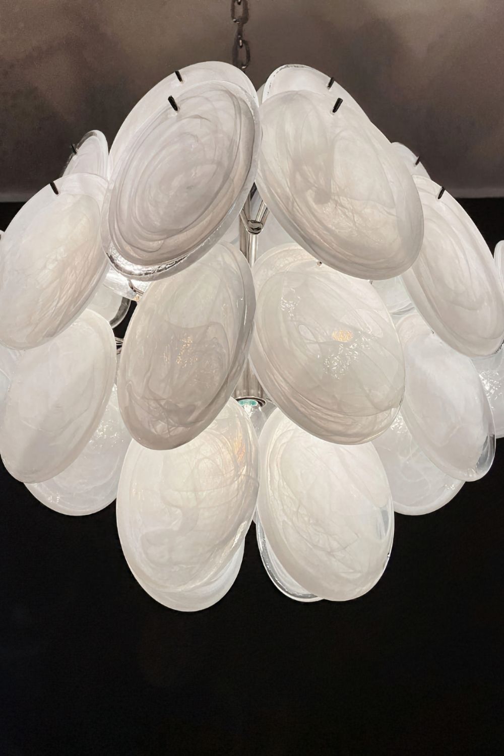 Vintage Art White Glass Disks Chandelier