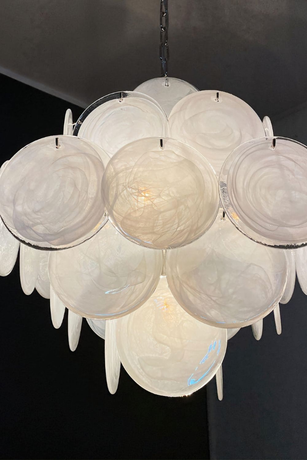 Vintage Art White Glass Disks Chandelier