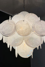 Vintage Art White Glass Disks Chandelier