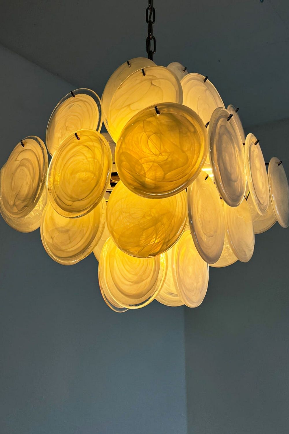 Vintage Art White Glass Disks Chandelier