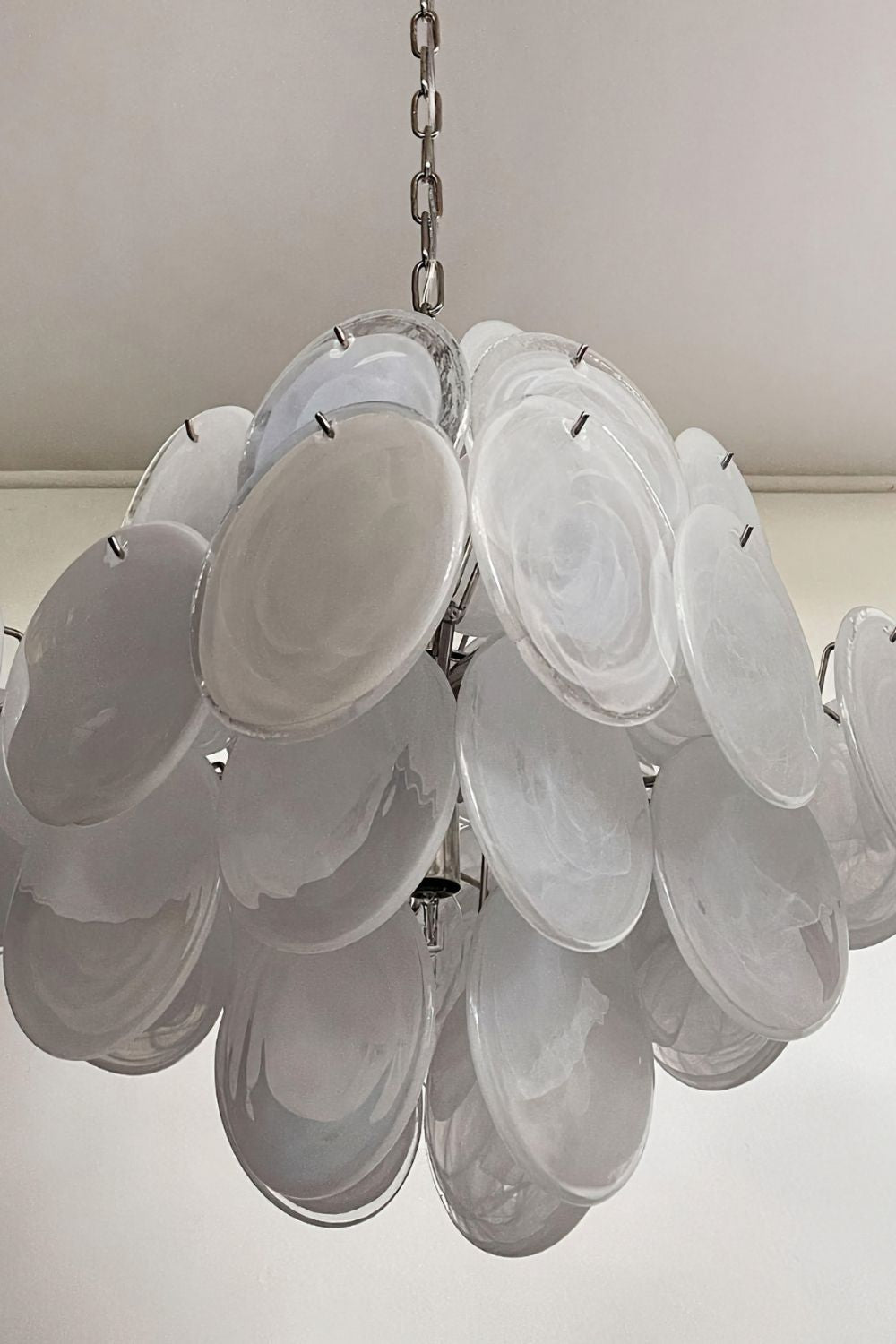 Vintage Art White Glass Disks Chandelier