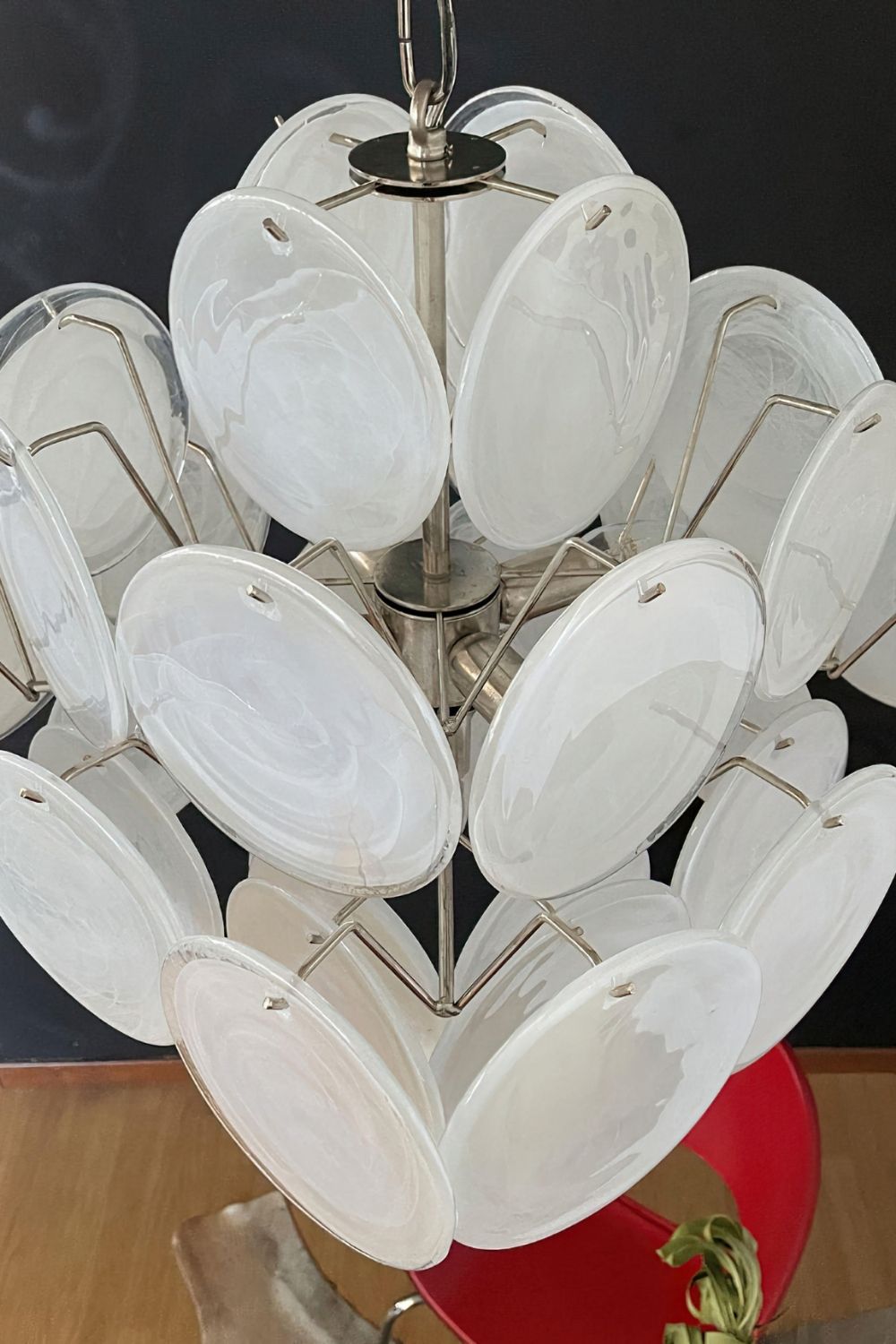 Vintage Art White Glass Disks Chandelier