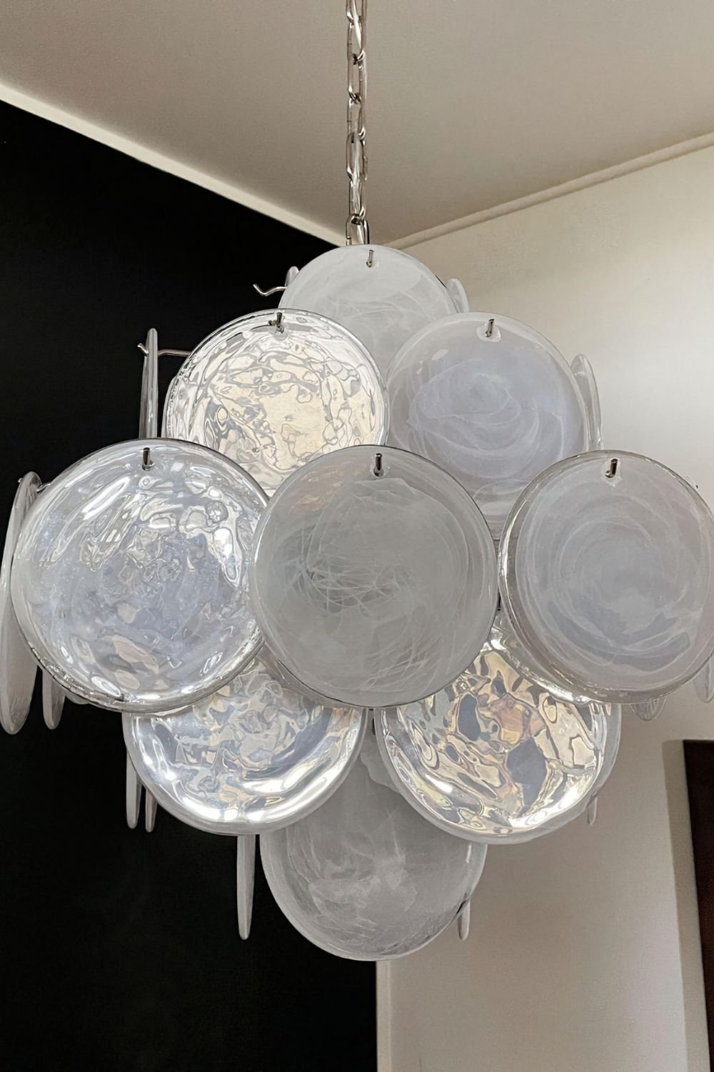 Vintage Art White Glass Disks Chandelier