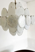 Vintage Art White Glass Disks Chandelier