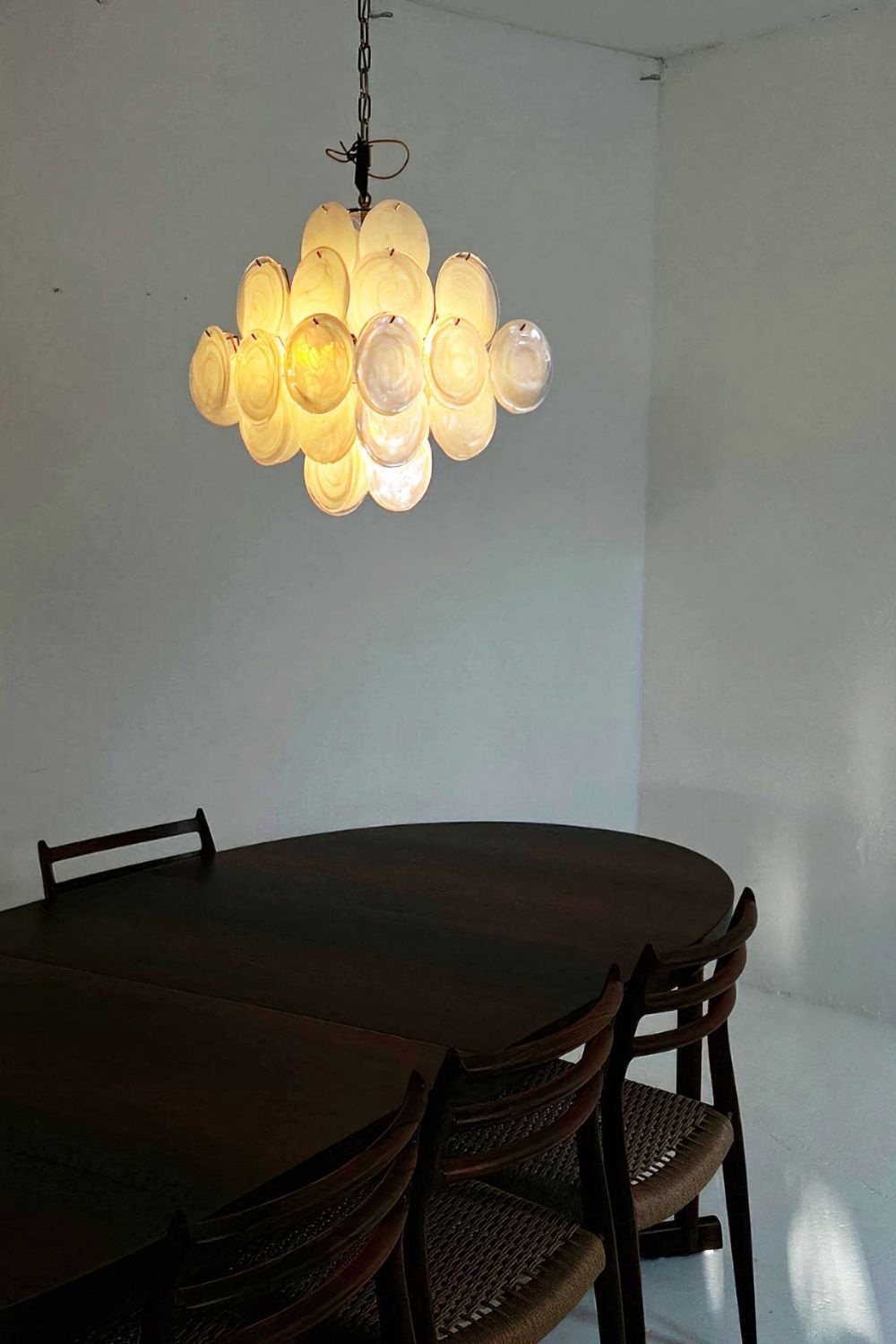 Vintage Art White Glass Disks Chandelier