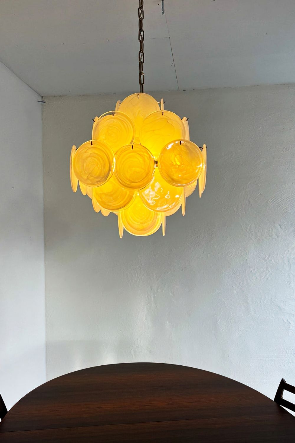 Vintage Art White Glass Disks Chandelier