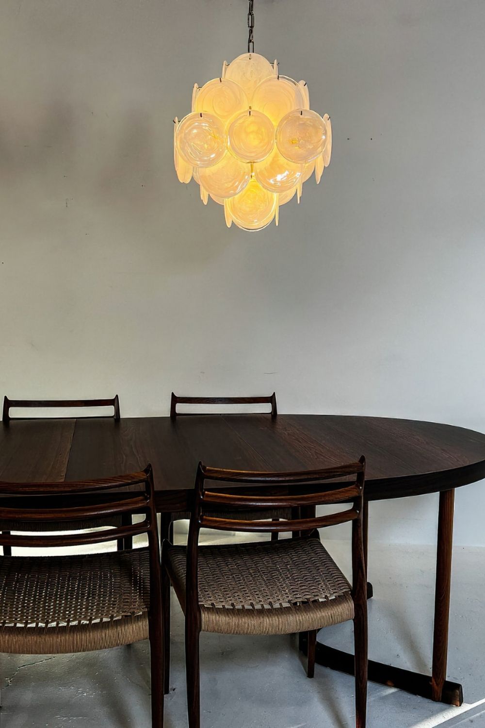 Vintage Art White Glass Disks Chandelier