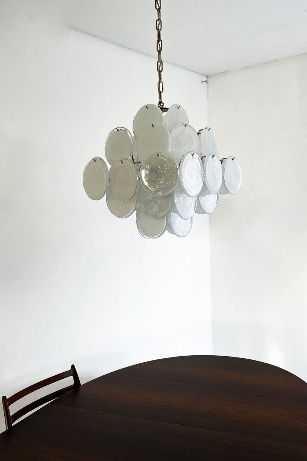 Vintage Art White Glass Disks Chandelier