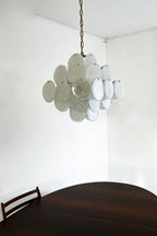 Vintage Art White Glass Disks Chandelier