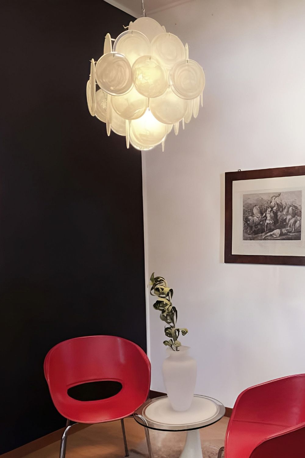 Vintage Art White Glass Disks Chandelier