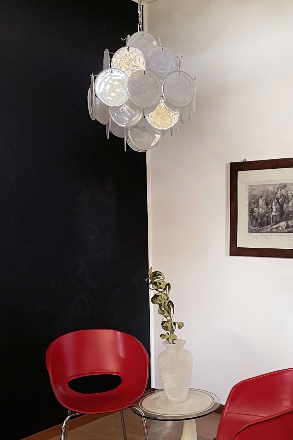Vintage Art White Glass Disks Chandelier