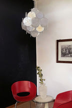 Vintage Art White Glass Disks Chandelier