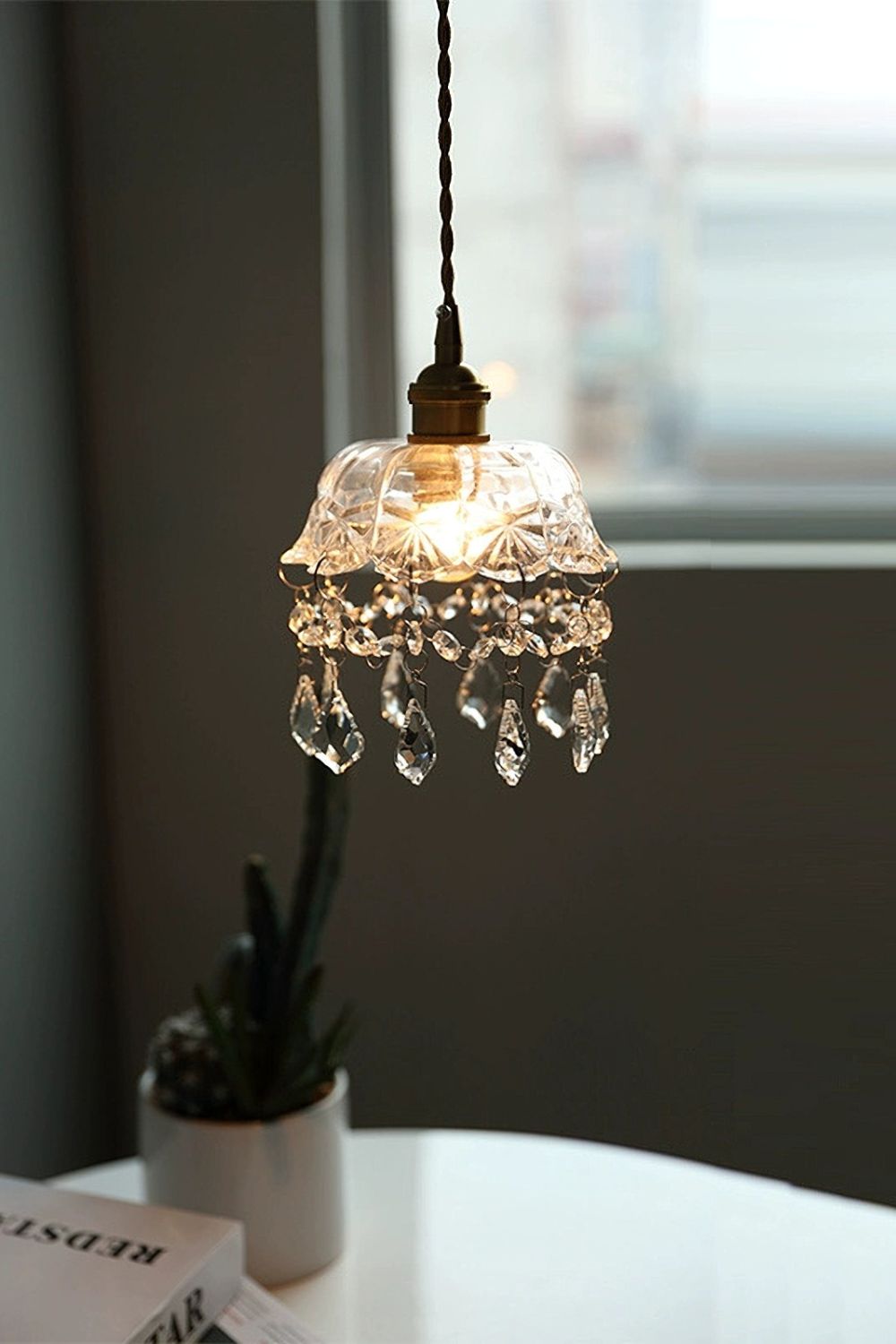 Vintage Glass Jewel Pendant Light