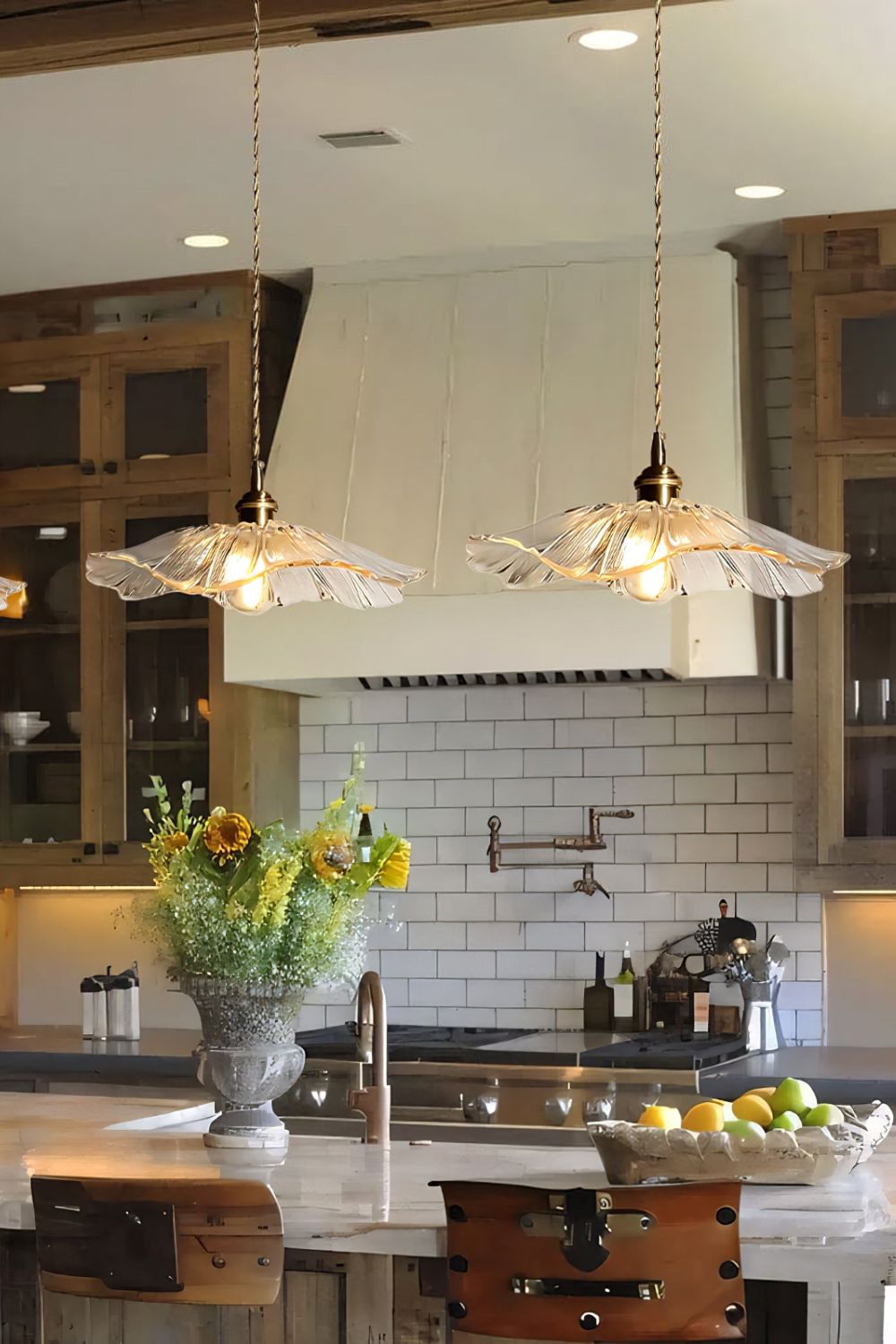 Vintage Lotus Blossom Glass Pendant Light