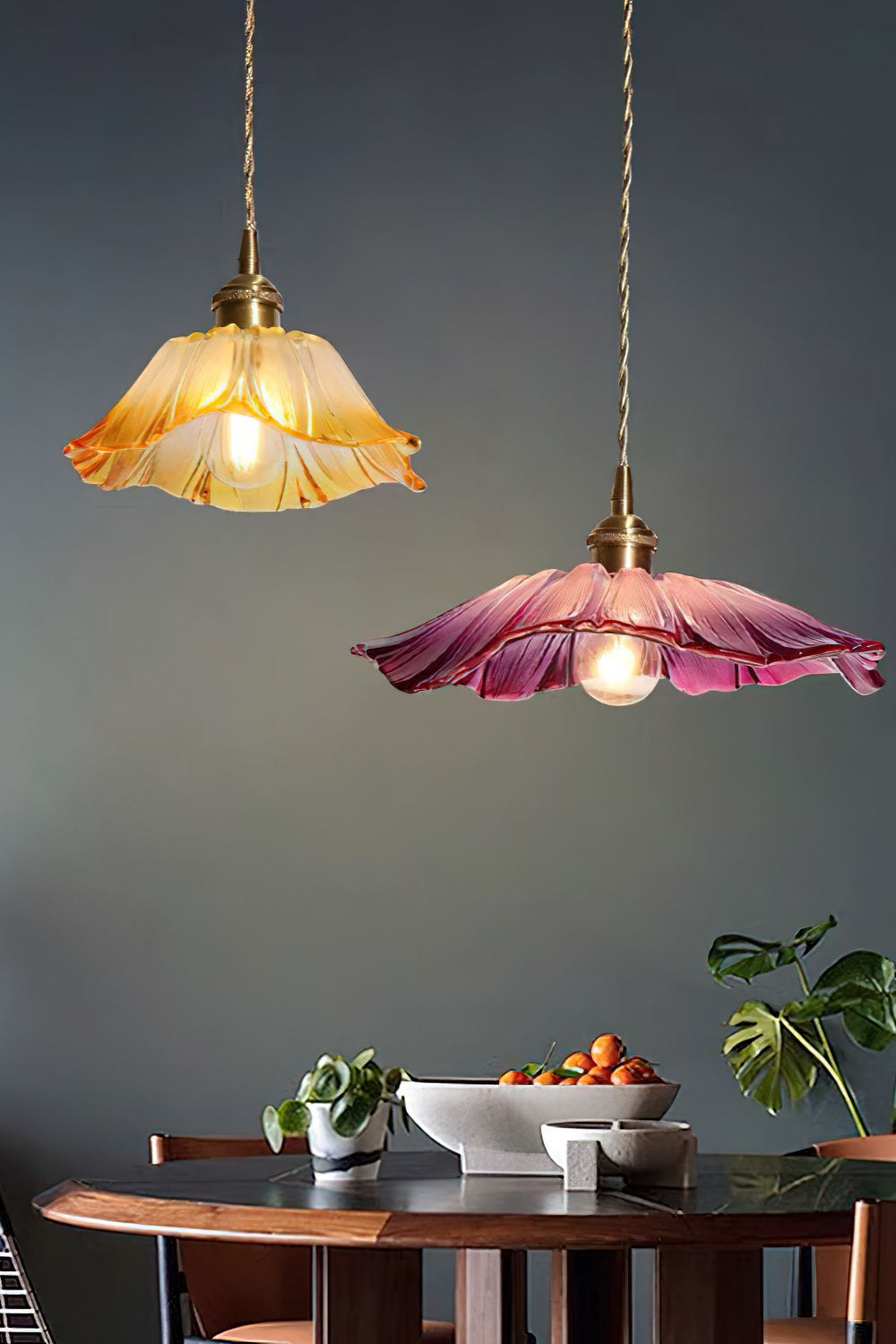 Vintage Lotus Blossom Glass Pendant Light