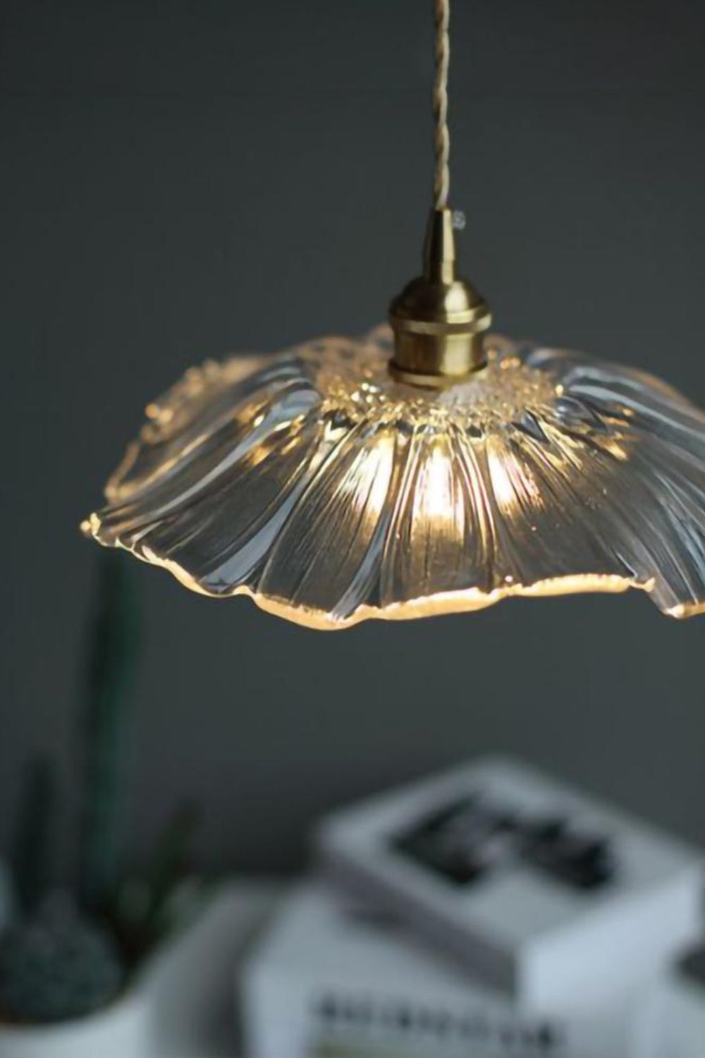 Vintage Lotus Blossom Glass Pendant Light