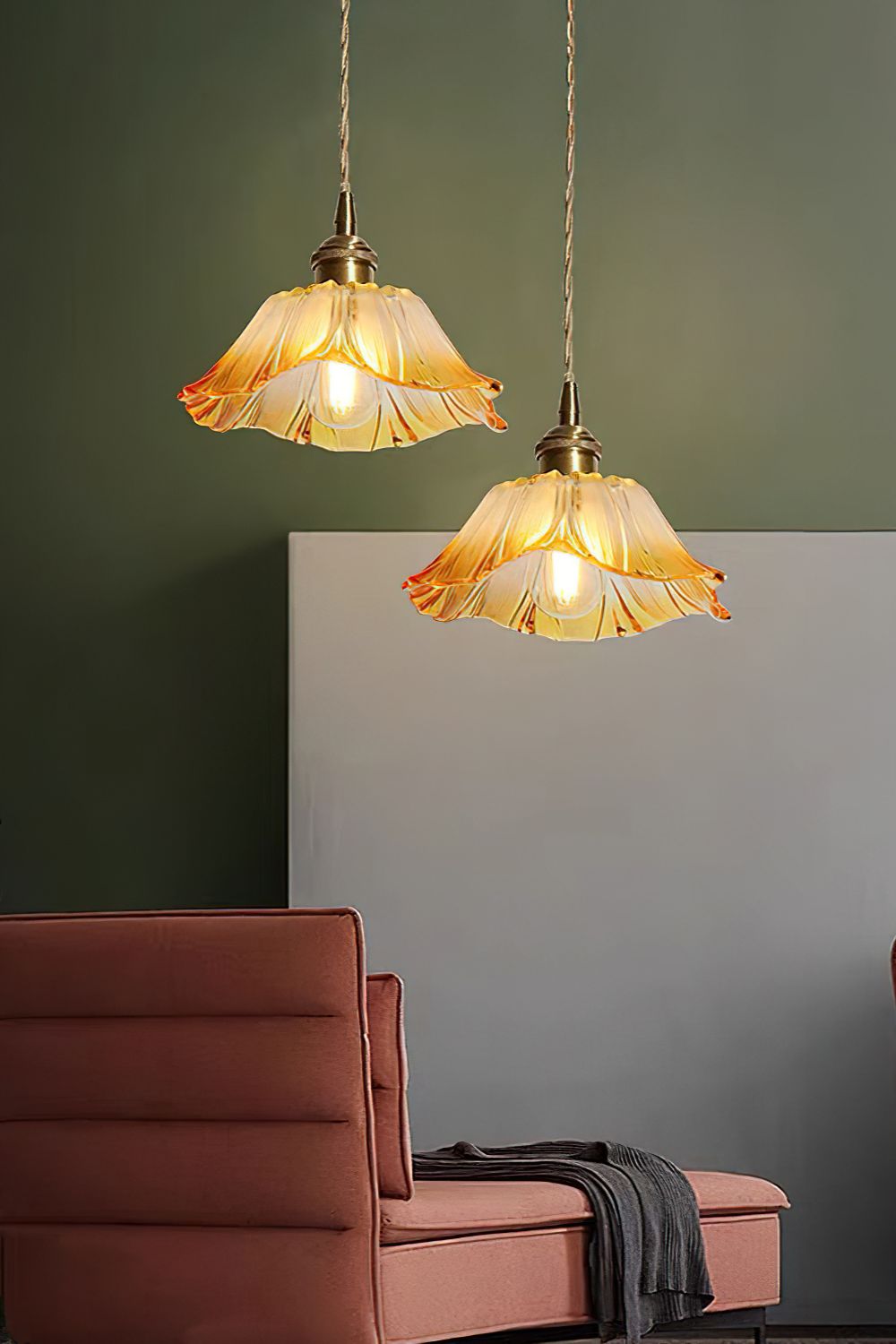 Vintage Lotus Blossom Glass Pendant Light