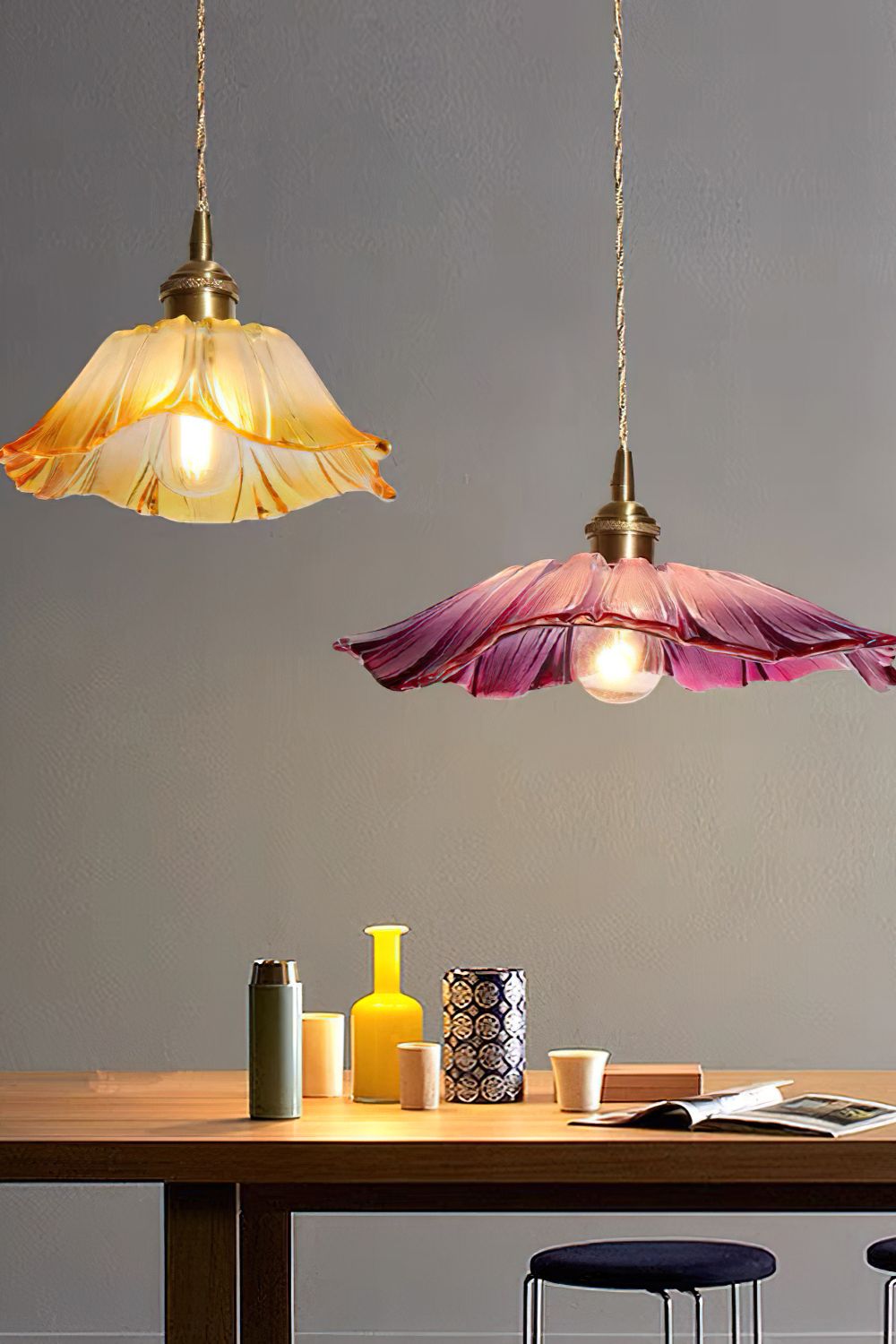 Vintage Lotus Blossom Glass Pendant Light