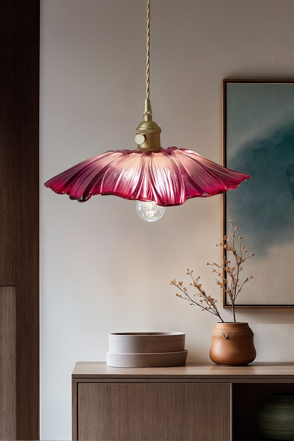 Vintage Lotus Blossom Glass Pendant Light
