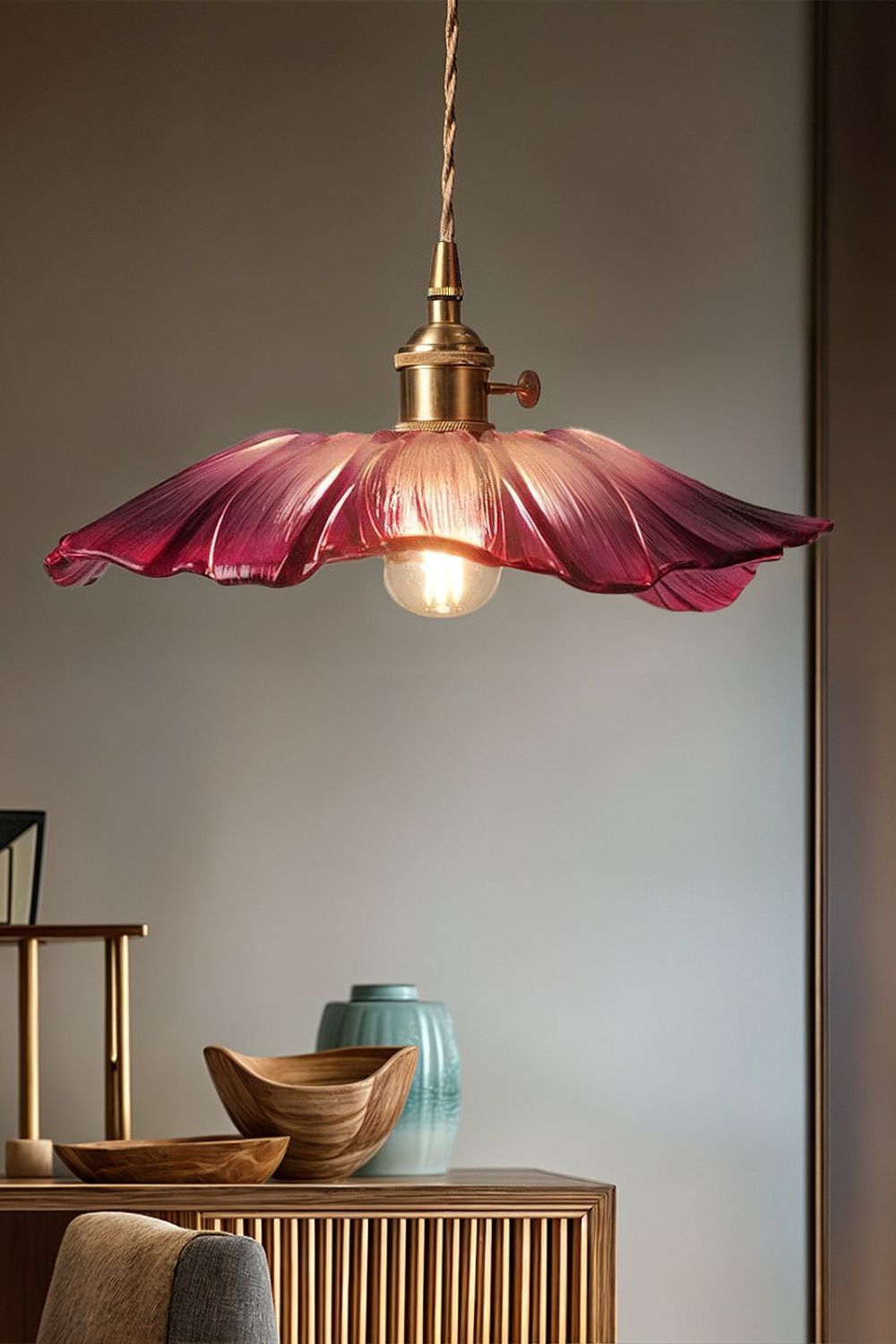 Vintage Lotus Blossom Glass Pendant Light