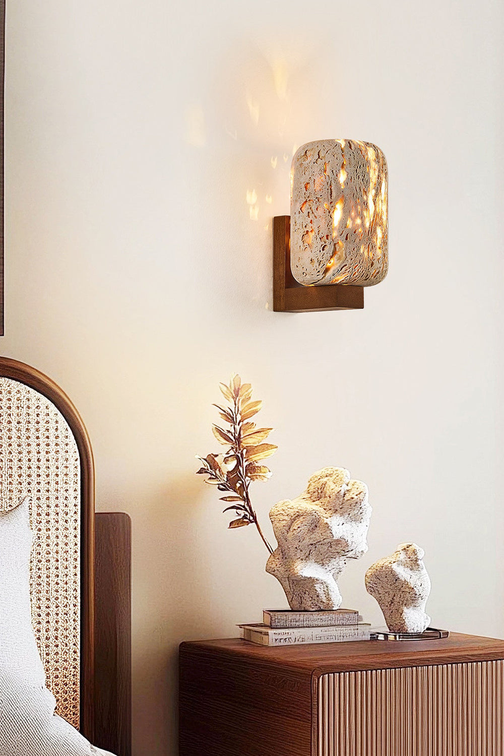 Wabi-Sabi Travertine Cylinder Wall Sconce