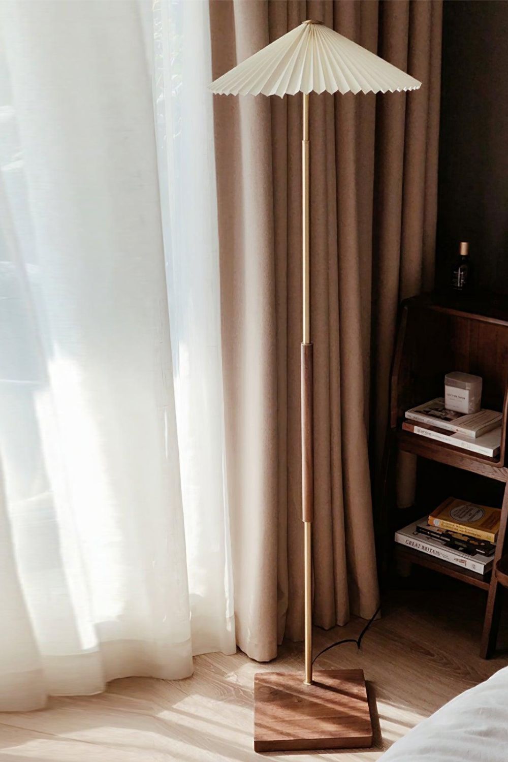 Walnut Brass Floor Lamp