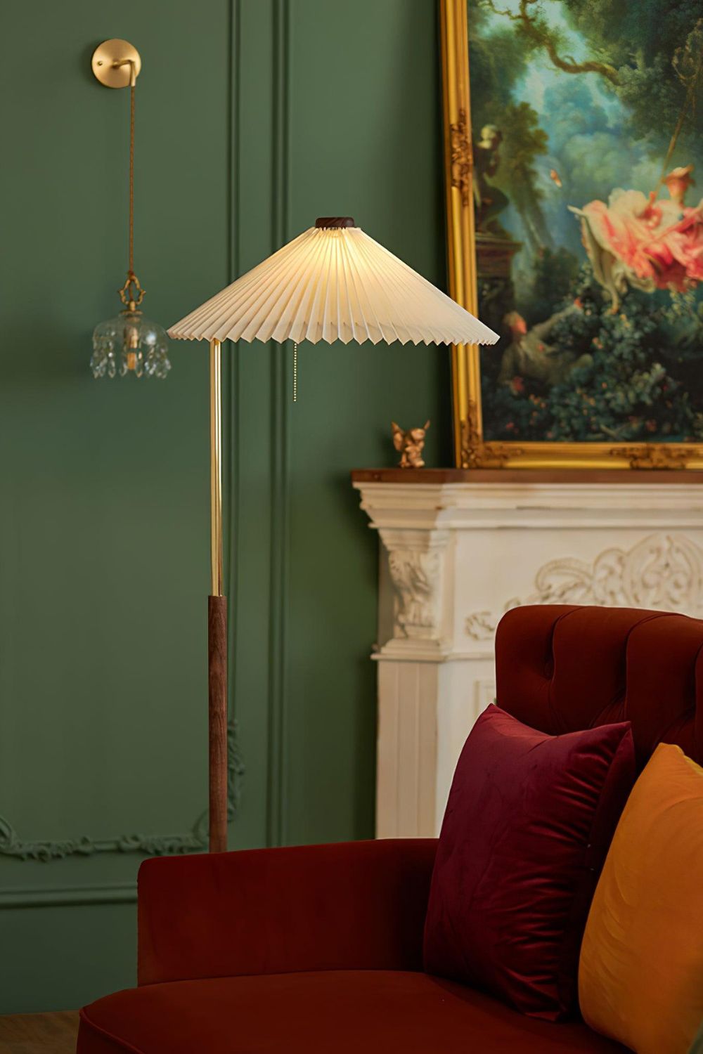 Walnut Brass Floor Lamp